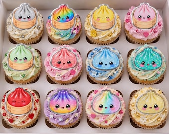 12 squishy dumpling toy inspried card cupcake toppers with or without sticks