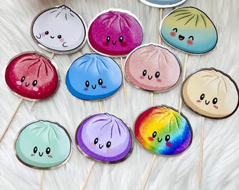 12 squishy dumpling toy inspried card cupcake toppers with or without sticks