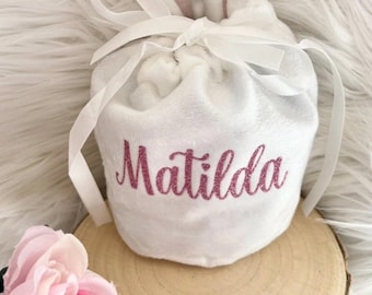 Personalised Pink & White Easter bunny ears gift pouch bag