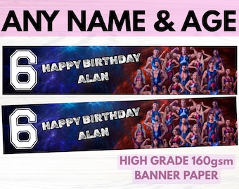 2X Personalised Gladiators Birthday Banner - 21cmx90cm - party decor