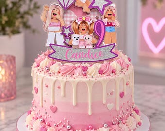 personalised birthday Roblox girls  shaker  Cake Topper -name and age