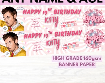 2X Personalised HARRY STYLES Birthday Banner - 21cmx90cm - party decor