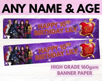 2X Personalised Descendants Birthday Banner - 21cmx100cm - party decor