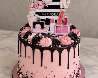 Personalised with name and age Sephora inspired skincare beauty cake topper