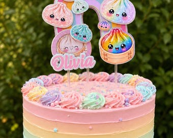 Rainbow squishy dumpling shaker kawaii cake topper - birthday cake decoration