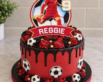 Personalised Christiano Ronaldo football cake topper - name and age