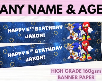 2X Personalised Sonic Birthday Banner - 21cmx100cm - party decor
