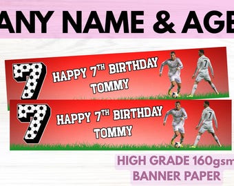 2X Personalised Football Ronaldo Birthday Banner - 21cmx100cm - party decor