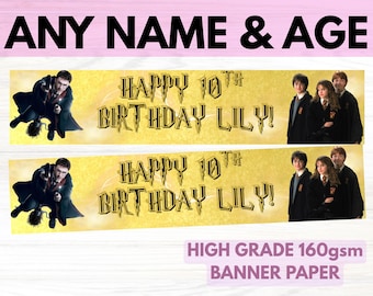 2X Personalised Harry Potter Birthday Banner - 21cmx100cm - party decor