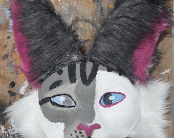 Premade Gray and White Cat Mask!
