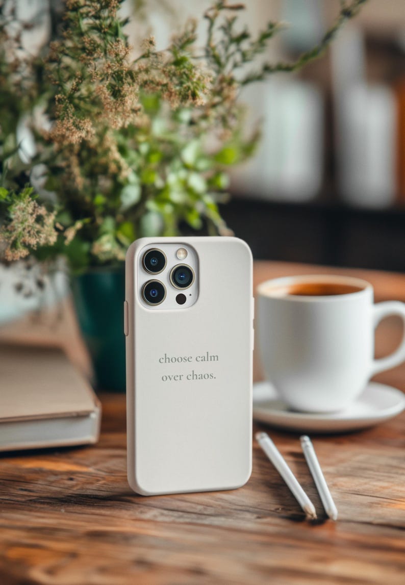 Choose Calm Over Chaos Phone Case, Minimal Beige iPhone Case | Soft Aesthetic Quote Case, Neutral Calm Cover image 2