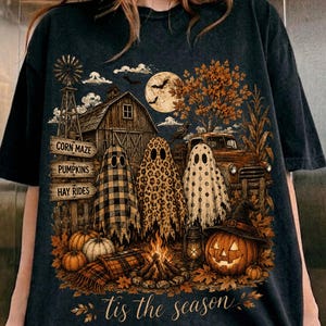 Tis The Season Ghost Trio PNG, Pumpkin Patch Ghosts PNG, Ghost PNG, Farmhouse Halloween Shirt Design, Halloween Digital Download