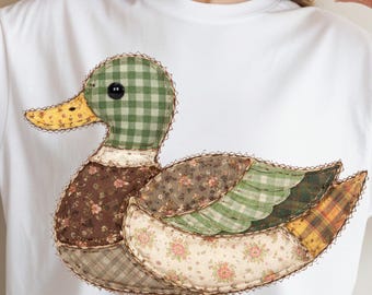 Patchwork Mallard Duck PNG, Sitting Duck Clipart, Hunting Bird Graphic, Outdoors Nature PNG, Farmhouse Quilt Design, Digital Download