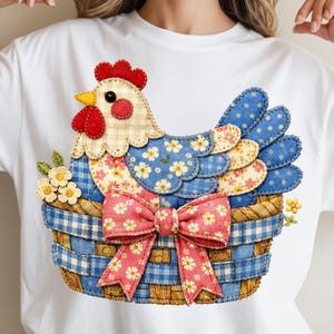 Trendy Easter Chicken Hen Patchwork PNG | Floral Retro Spring PNG | Cottagecore Gingham Patchwork Design | Easter Hen PNG | Digital Download