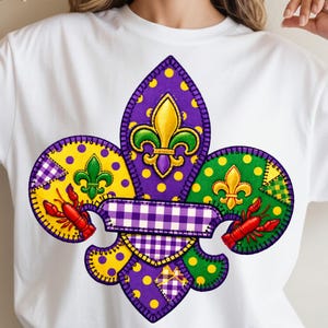 Mardi Gras Patchwork PNG, Fleur De Lis Patchwork PNG, Girly Mardi Gras Shirt, Fat Tuesday Clipart, Louisiana Crawfish PNG, Digital Download
