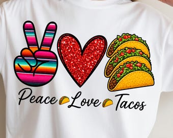 Tacos Paz e Amor PNG, Cinco de Mayo PNG, Taco Engraçado PNG, Festa Mexicana PNG, Design de Camiseta para Amantes de Tacos, Download para Sublimação