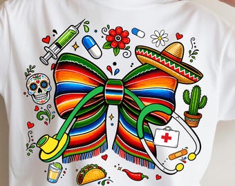 Enfermeira do Cinco de Mayo PNG, Enfermeira Sequette PNG, Enfermeira Mexicana PNG, Design de Camiseta de Enfermeira, Estetoscópio PNG, Download para Sublimação, Download Digital