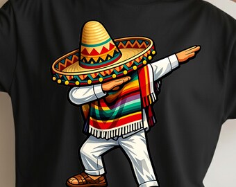 PNG de dab mexicano, PNG de personagem dab engraçado, PNG de poncho sombrero, PNG de Cinco de Mayo, design de camiseta de festa, download para sublimação