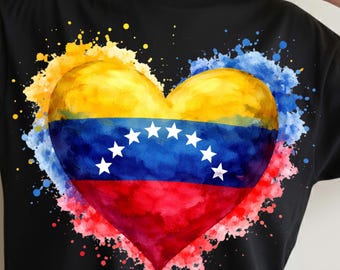 Watercolor Venezuela Flag PNG, Venezuela Heart PNG, Patriotic Sublimation Design, Travel Shirt PNG, Venezuelan Pride Digital Download