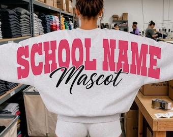 Nome della scuola personalizzato PNG, Mascotte personalizzata PNG, Maglietta con spirito scolastico, Design della mascotte di squadra personalizzato, Felpa girocollo scolastica PNG, Download digitale