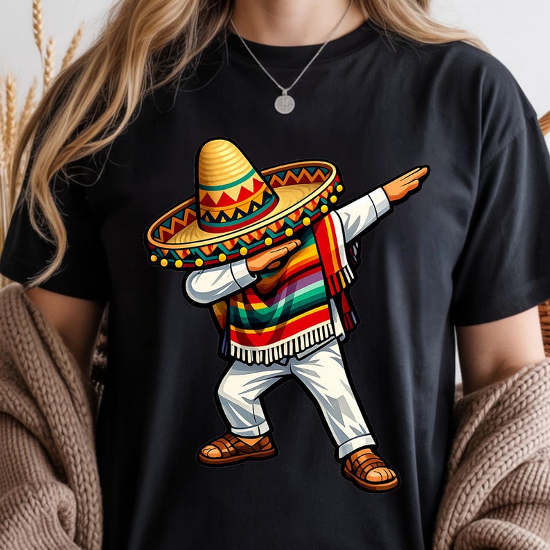 PNG de dab mexicano, PNG de personagem dab engraçado, PNG de poncho sombrero, PNG de Cinco de Mayo, design de camiseta de festa, download para sublimação imagem 2