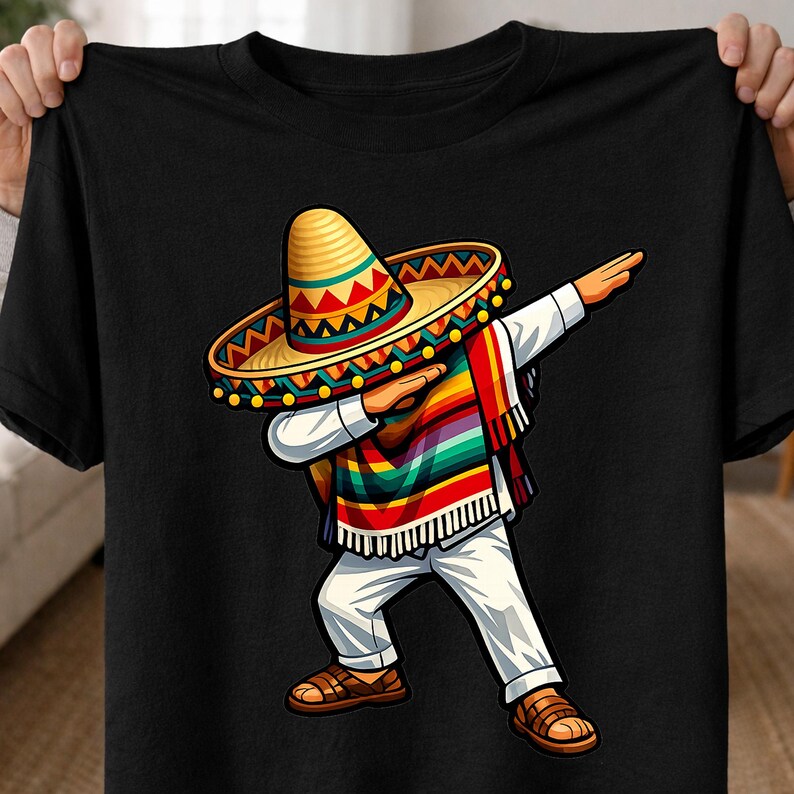 PNG de dab mexicano, PNG de personagem dab engraçado, PNG de poncho sombrero, PNG de Cinco de Mayo, design de camiseta de festa, download para sublimação imagem 3