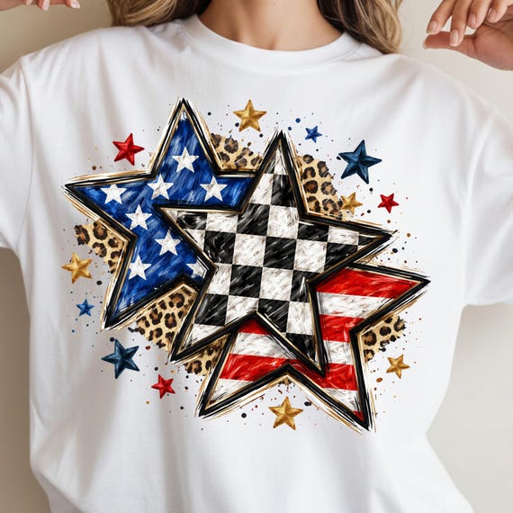 Patriotic Stars PNG, American Flag Stars PNG, 4th of July Png, Leopard Checkered Png, USA Png, Sublimation Download, Digital Download