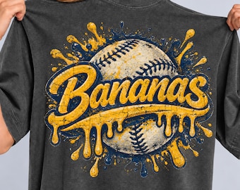 Vintage Bananas PNG, Retro Banana Baseball PNG, Funny Sports Fan Png, Banana Mascot PNG, Baseball Fan Design, Sublimation Download
