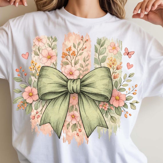 Floral Coquette Bow PNG, Watercolor Floral Bow PNG, Preppy Girly Shirt Design, Spring Summer Floral Sublimation, Digital Download