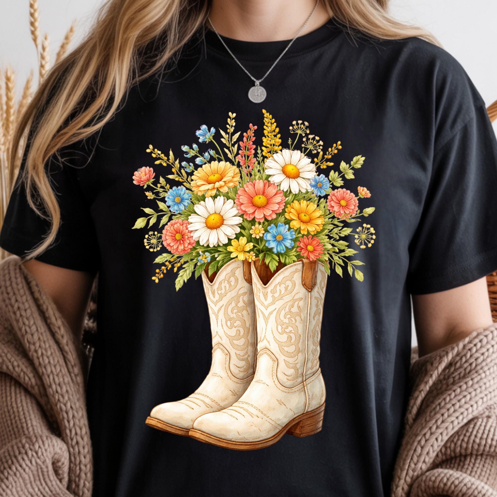 Spring Coquette PNG, Floral Cowboy Boots Png, Western Spring Png, Cute ...