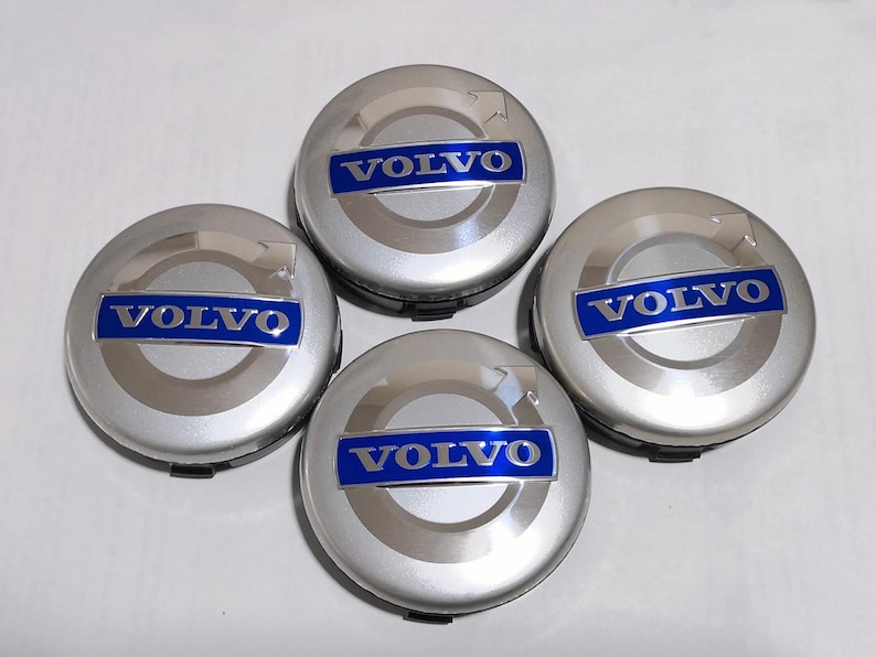 Set of 4 Silver Blue 64mm Wheel Center Caps for Volvo 3546923 Hub Caps ...