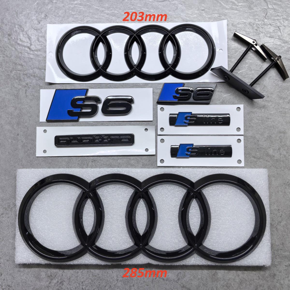 Set of 7 Gloss Blue Black Audi Emblems 285mm Front 203mm Rear Rings S6 ...