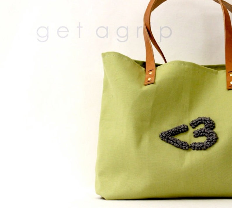 Canvas Tote.. AVOCADO tote bag with PERSONALIZED leather label