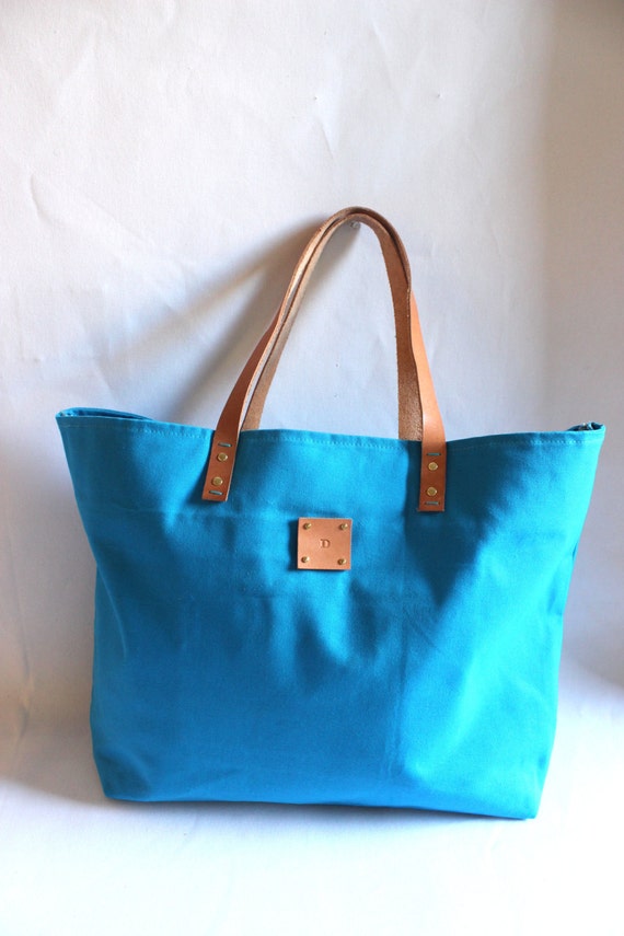 SPECIALIZED LABEL...Beach bag sized TURQUOISE tote bag Canvas Tote..