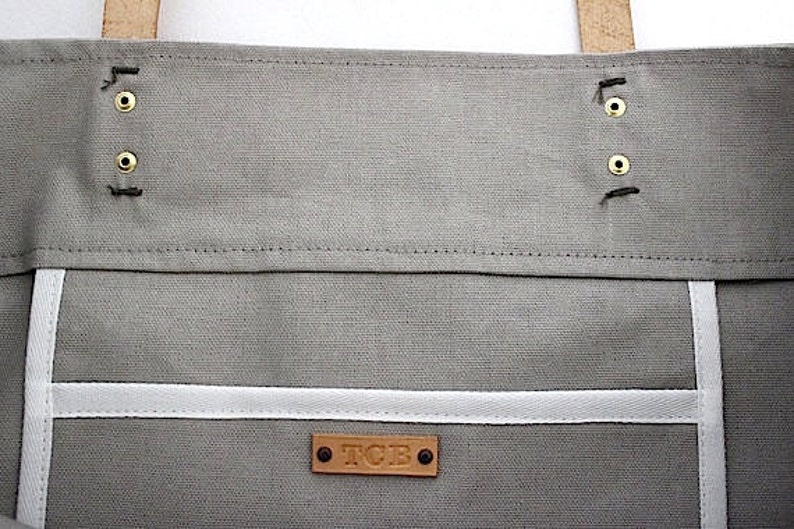 Canvas Tote.. AVOCADO tote bag with PERSONALIZED leather label