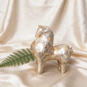 Vintage Wealth Horse Abalone Shell Statue, Handmade Nautical Decor, Unique Office Desk Ornament, Coastal Home Accent, One of a Kind Gift.