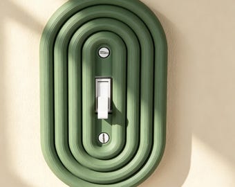Set di 2 placche per interruttori a muro Funky, placca di copertura per doppia presa, placca per interruttore retrò arancione e verde, placca ovale, copertura per interruttore a bilanciere retrò.