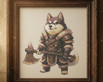 Patrón de punto de cruz de guerrero lobo / Lobo vikingo de fantasía PDF / Arte de lucha animal épica