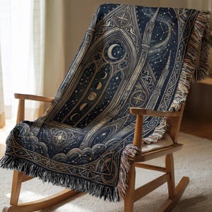 Celestial Moon Woven Blanket, Astrology Throw Blanket, Gothic Starry Night Decor, Mystical Boho Couch Blanket