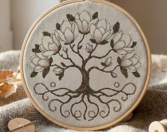 Magnolia Tree Digital , Cross Stitch Pattern , Flower Tree Design, Elegant Nature , Home Decor Art, Instant Download Pattern (PDF Pattern)