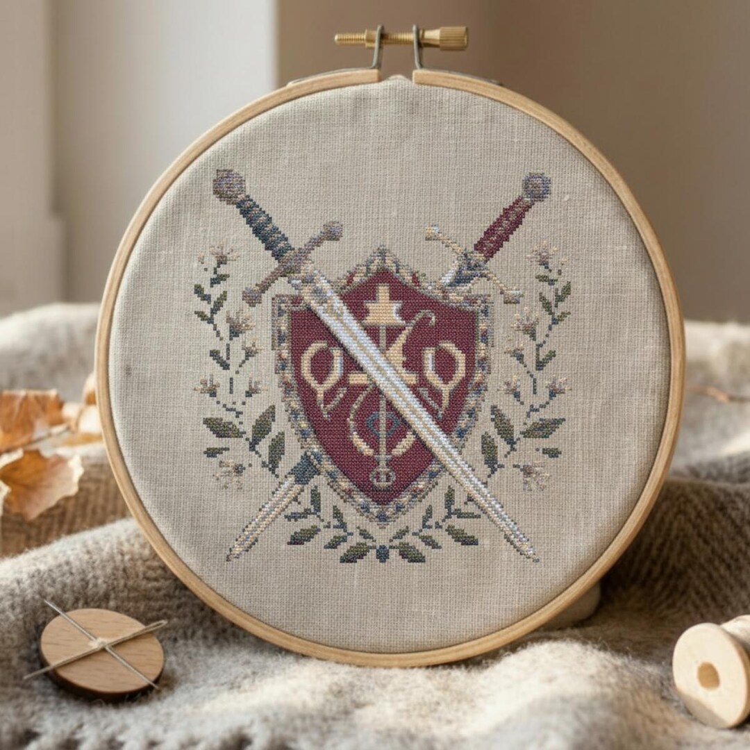 Swords Heraldry Cross Stitch Pattern, Medieval Shield Embroidery (PDF ...