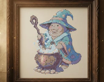 Wizard Cauldron Cross Stitch Pattern, Whimsical Fantasy Embroidery PDF