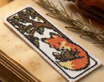 Fox Cross Stitch Bookmark Pattern, Fox Reading a Book PDF, Cottagecore Cross Stitch, Book Lover Gift, Animal Bookmark, Beginner Download