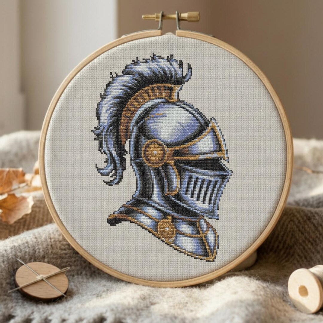Knight Helmet Cross Stitch Pattern, Medieval Armor Warrior Embroidery ...