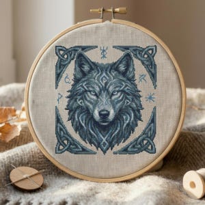 Wolf Cross Stitch Pattern Digital, Celtic Knot Design, Nordic Rune Embroidery Chart, Animal Lover Gift, Modern DIY Needlework Download