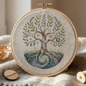 Cosmic Tree of Life Cross Stitch Pattern, Galaxy Fantasy Embroidery PDF, Celestial Witchy Wall Art, Beginner Friendly Digital Download