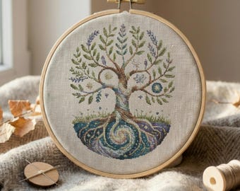Cosmic Tree of Life Cross Stitch Pattern, Galaxy Fantasy Embroidery PDF, Celestial Witchy Wall Art, Beginner Friendly Digital Download