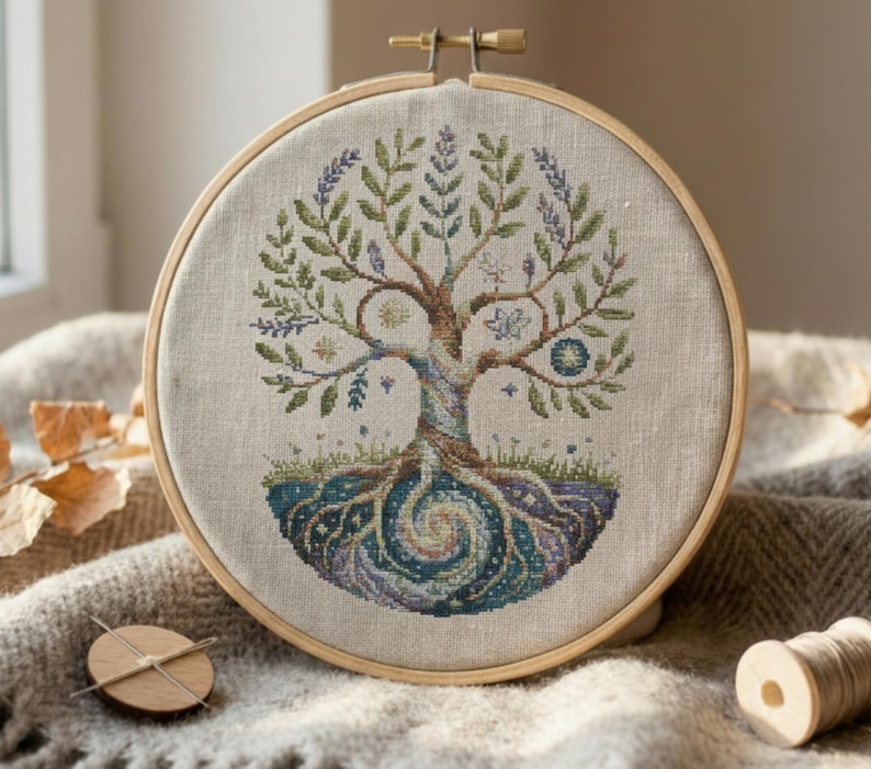 Cosmic Tree of Life Cross Stitch Pattern, Galaxy Fantasy Embroidery PDF ...