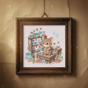 Mouse Alchemist Cross Stitch Pattern | Fantasy Potion Shop PDF Embroidery