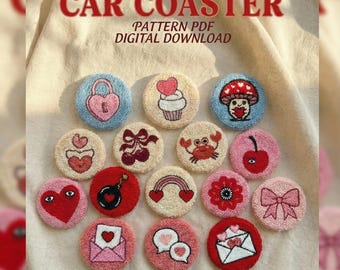 Valentine Car Coaster Punch Needle Patterns Set 18 Designs Heart Love Letter PDF